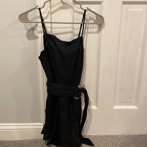Linen black romper with belt attached